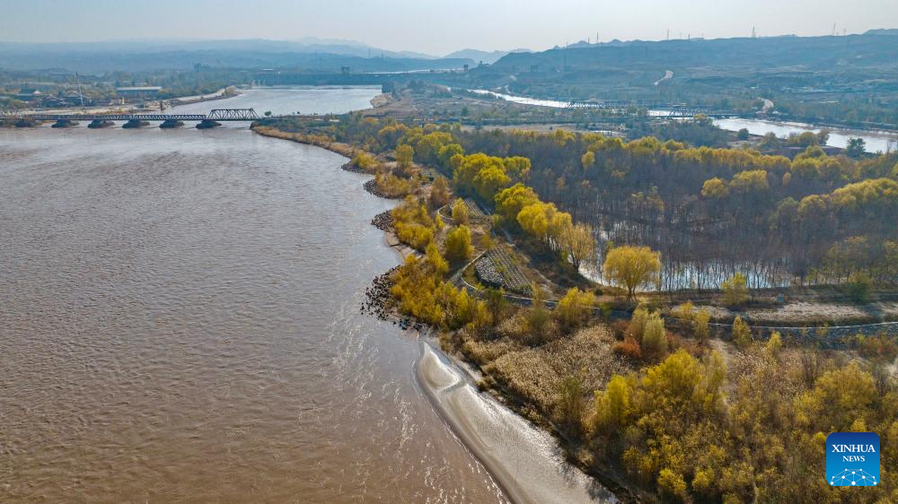 Autumn scenery of Yellow River in China's Ningxia