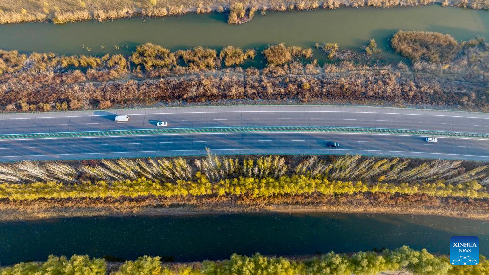 Autumn scenery of Yellow River in China's Ningxia