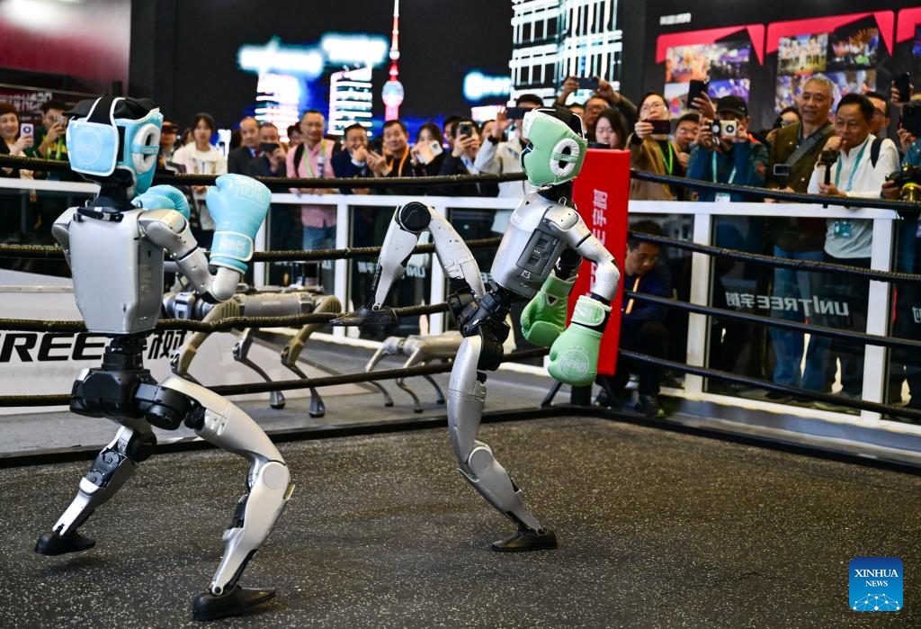 Humanoid robots perform fighting at 8th CIIE in Shanghai