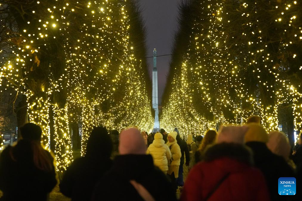 People view light show during light festival 