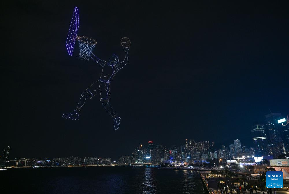 Drone light show celebrating spirit of sports staged in Hong Kong