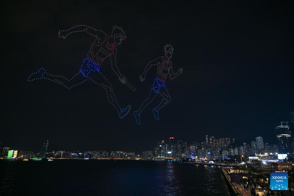 Drone light show celebrating spirit of sports staged in Hong Kong