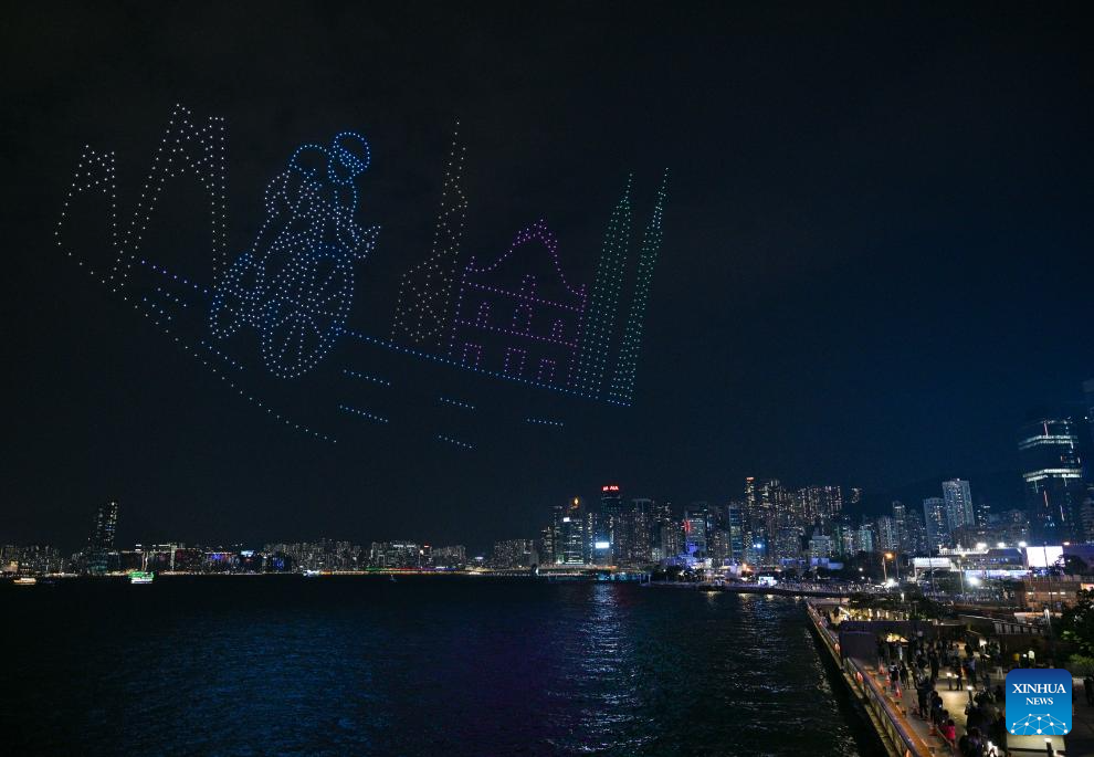 Drone light show celebrating spirit of sports staged in Hong Kong