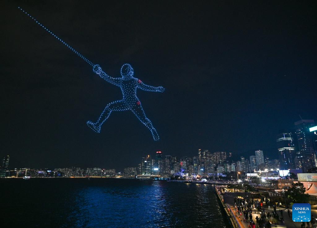 Drone light show celebrating spirit of sports staged in Hong Kong