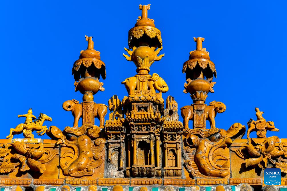 A glimpse of auspicious creatures on rooftops of ancient architecture in China's Shanxi