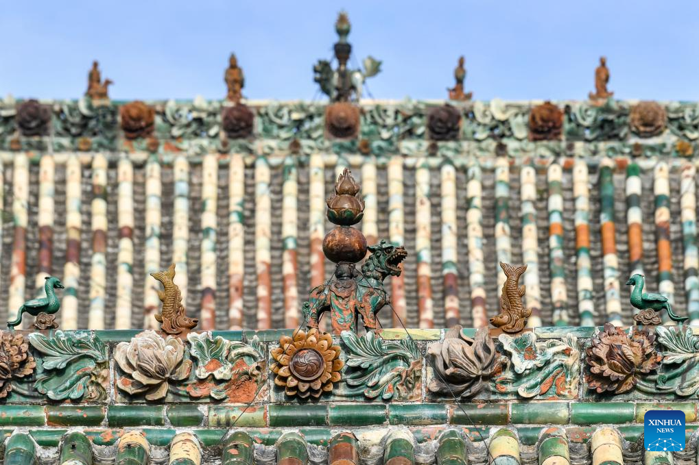 A glimpse of auspicious creatures on rooftops of ancient architecture in China's Shanxi