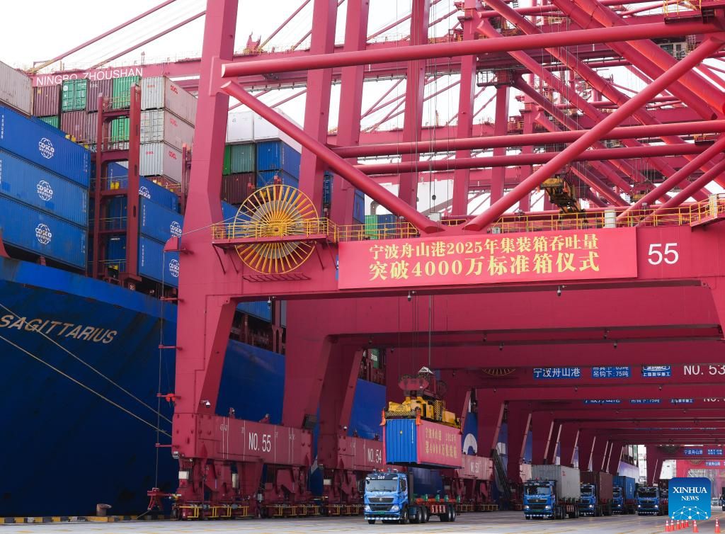 Annual container throughput of major east China port tops 40 mln TEUs