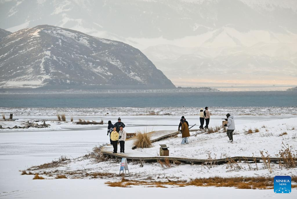 Winter scenery of Sayram Lake in NW China's Xinjiang