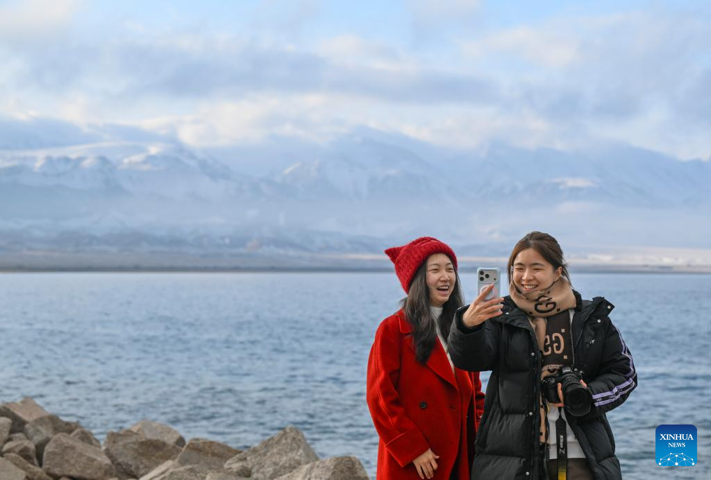 Winter scenery of Sayram Lake in NW China's Xinjiang