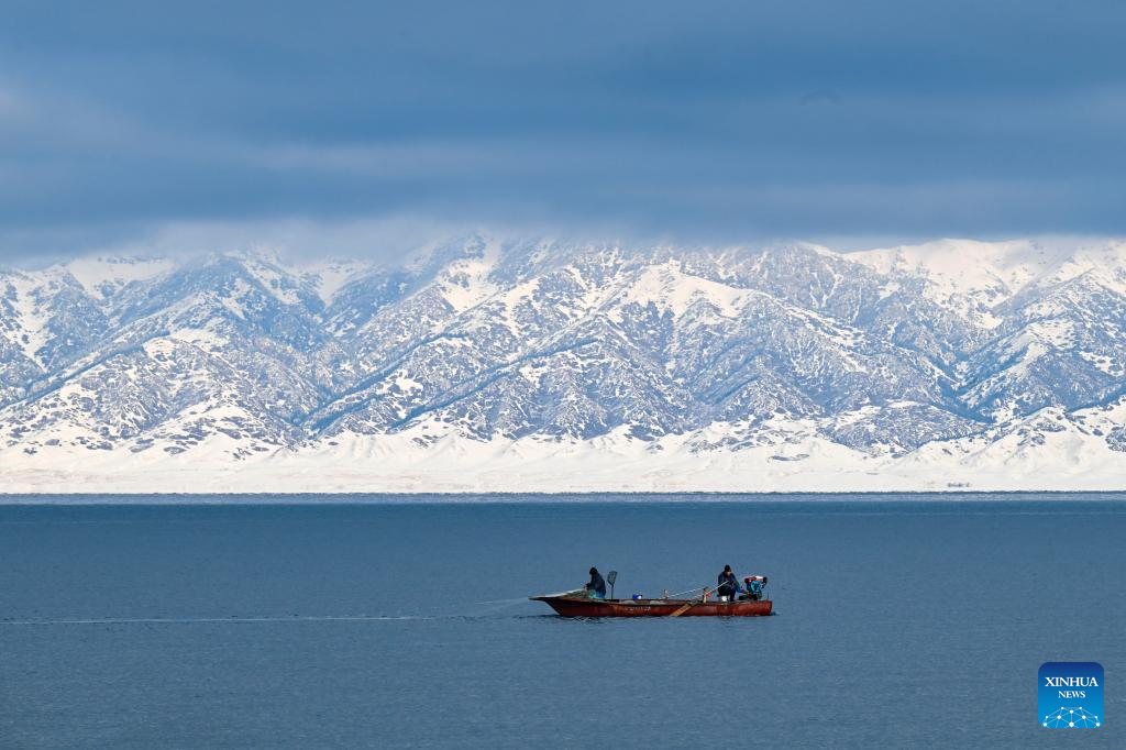 Winter scenery of Sayram Lake in NW China's Xinjiang
