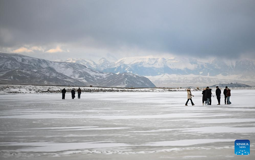 Winter scenery of Sayram Lake in NW China's Xinjiang