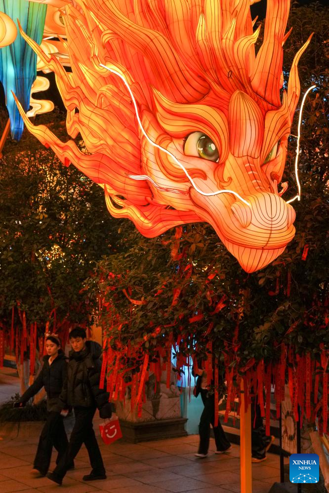Lantern decorations displayed in east China's Nanjing to celebrate upcoming New Year
