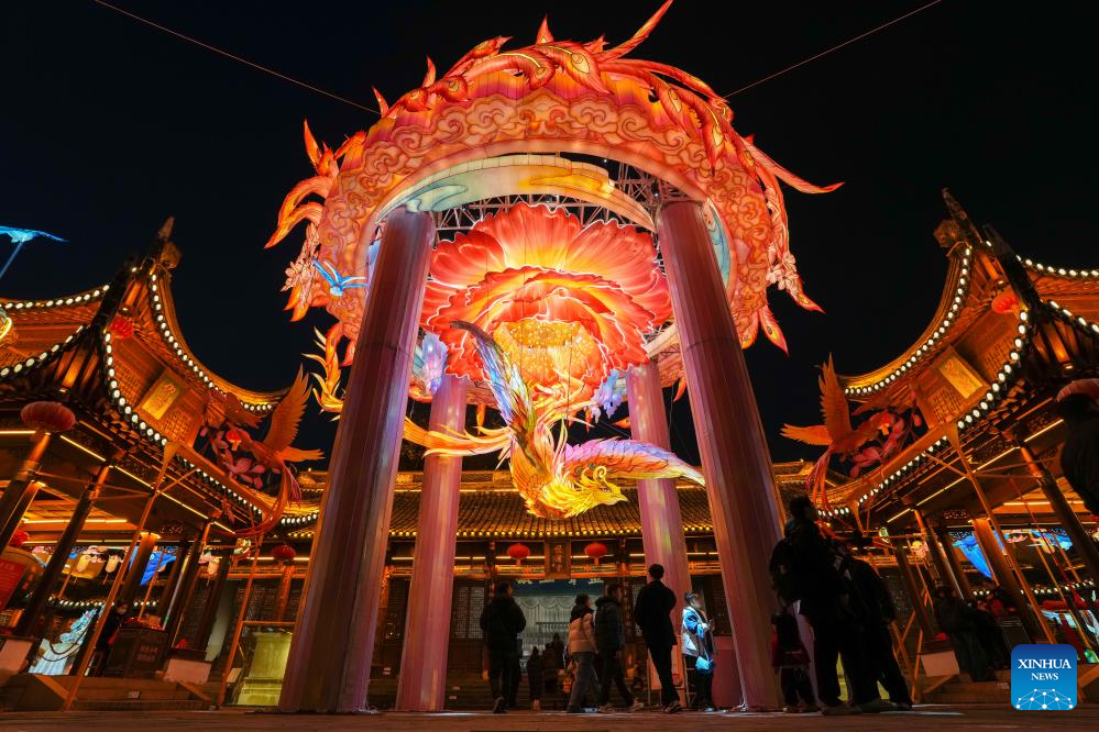 Lantern decorations displayed in east China's Nanjing to celebrate upcoming New Year