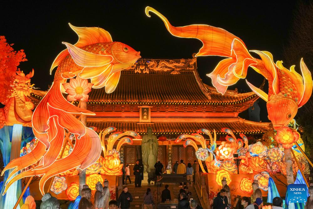 Lantern decorations displayed in east China's Nanjing to celebrate upcoming New Year