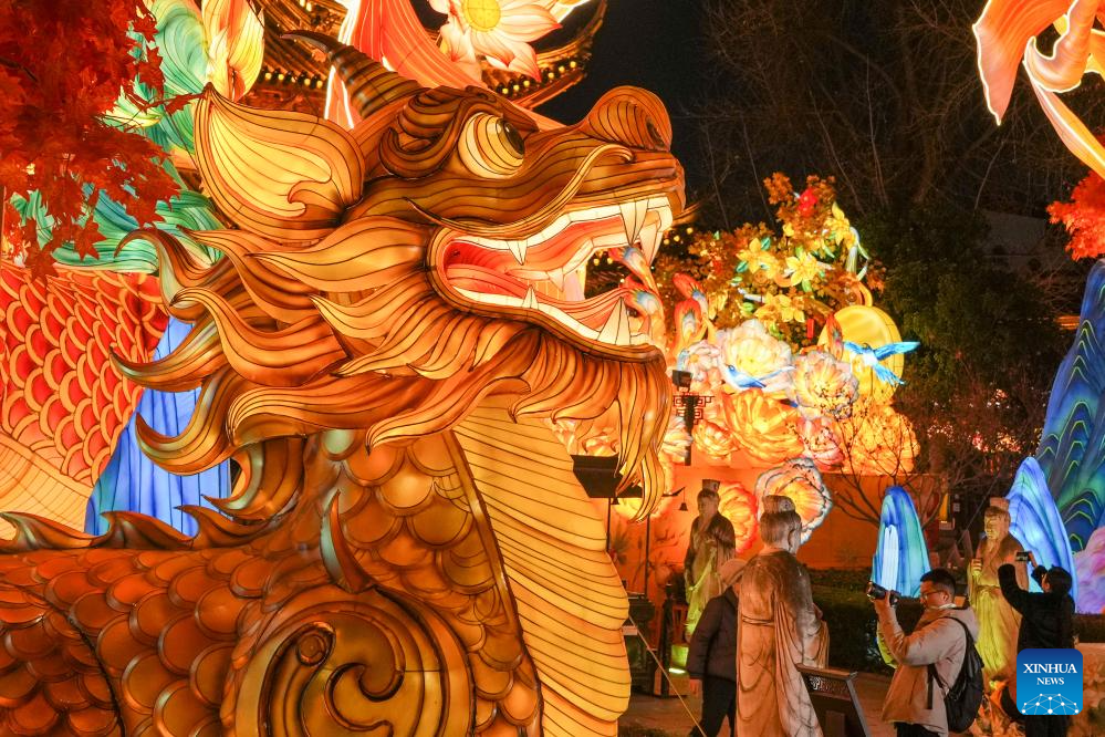Lantern decorations displayed in east China's Nanjing to celebrate upcoming New Year
