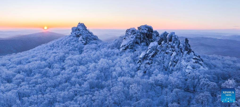 Rime scenery of Qixingshan forest park in Shuangyashan, Heilongjiang