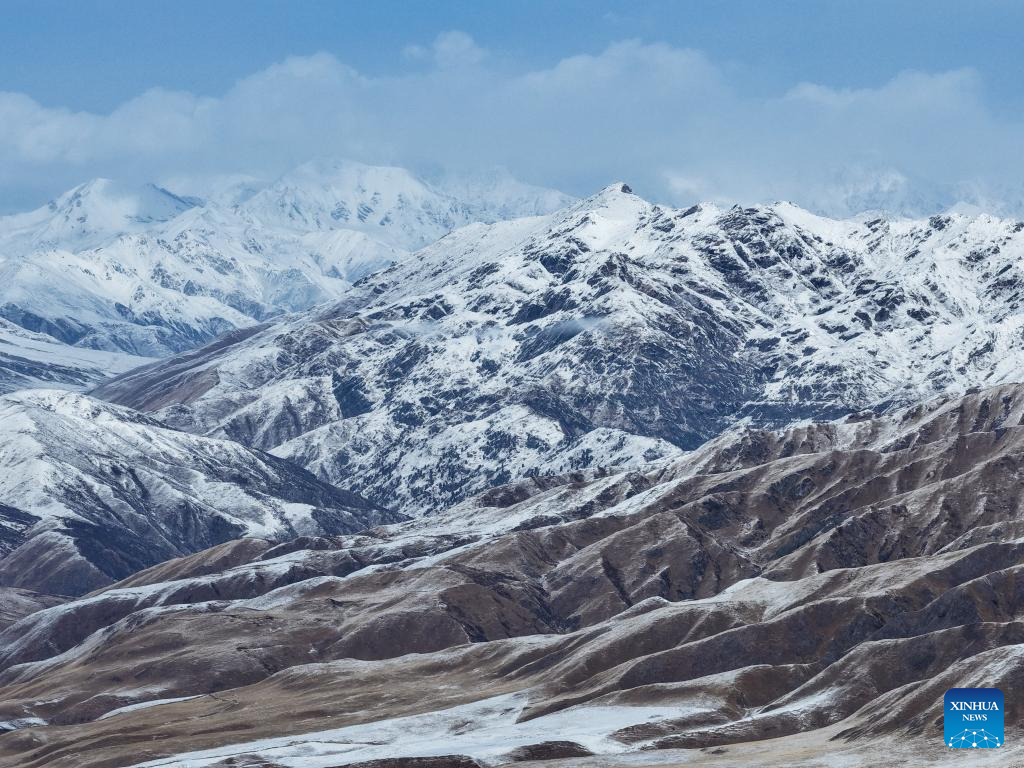 Scenery of snow-covered mountains in China's Qinghai