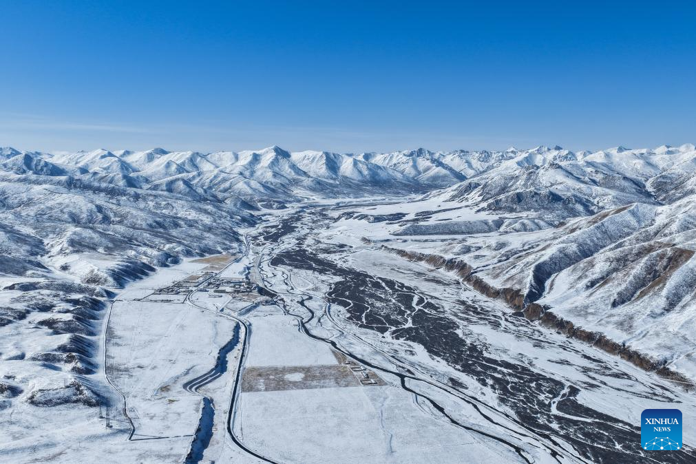 Scenery of snow-covered mountains in China's Qinghai