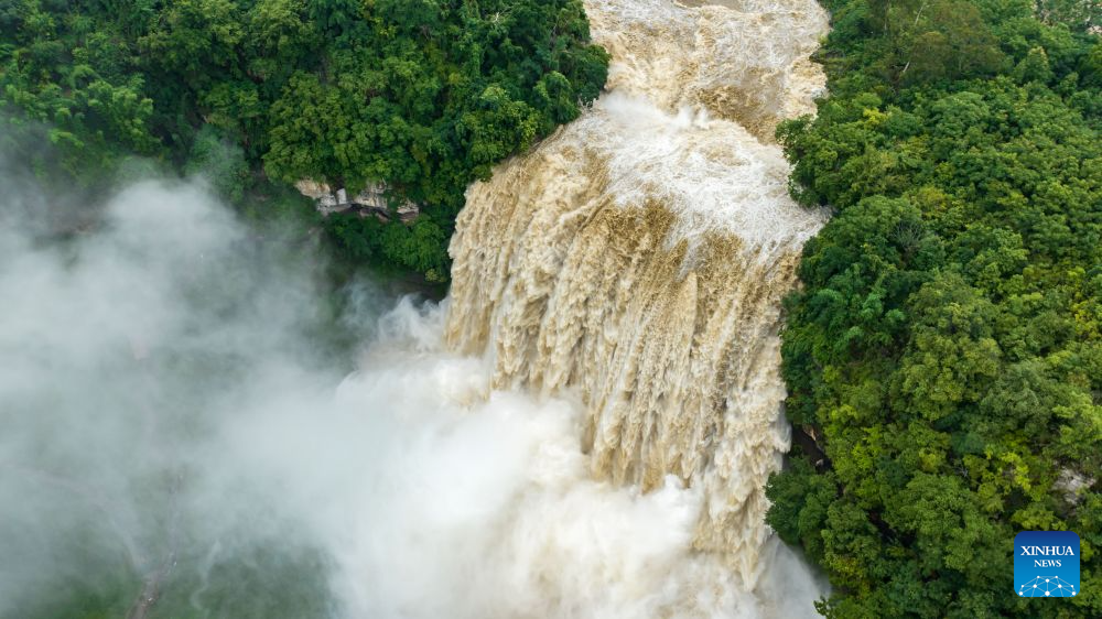Huangguoshu Waterfall in SW China witnesses flow surge due to continuous rainfall