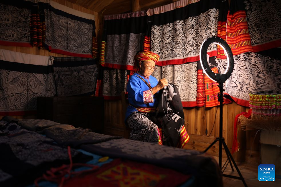 Pic story of Tiaohua cross-stitch embroidery in Longhui County, China's Hunan
