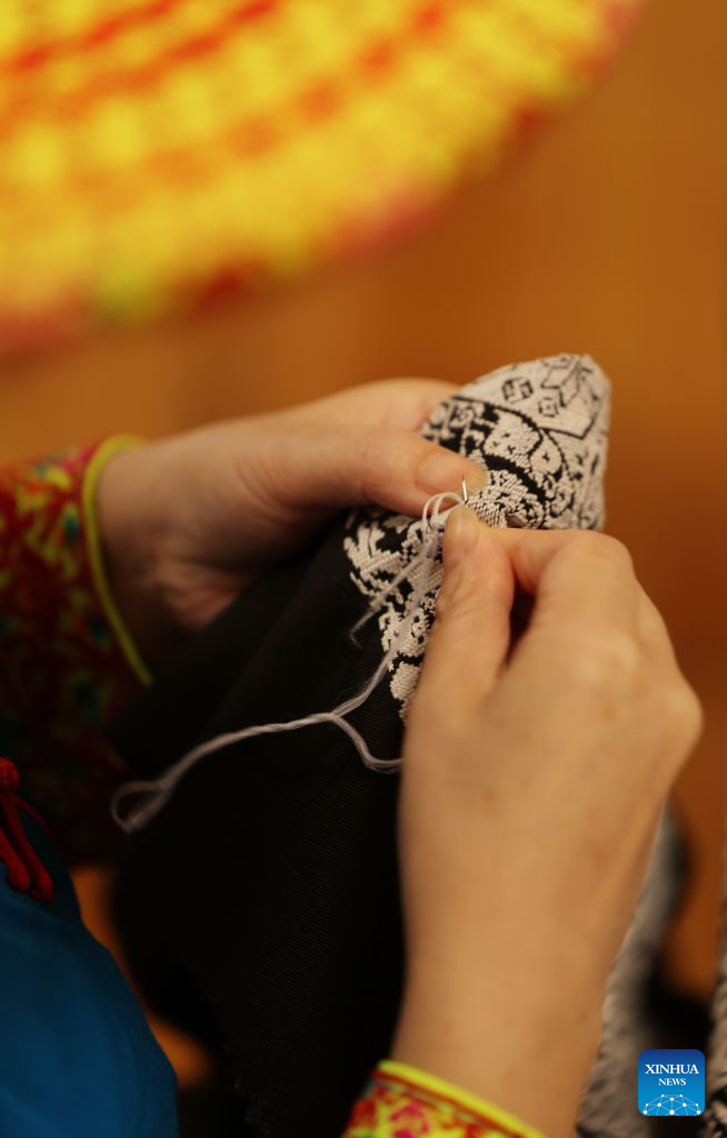 Pic story of Tiaohua cross-stitch embroidery in Longhui County, China's Hunan