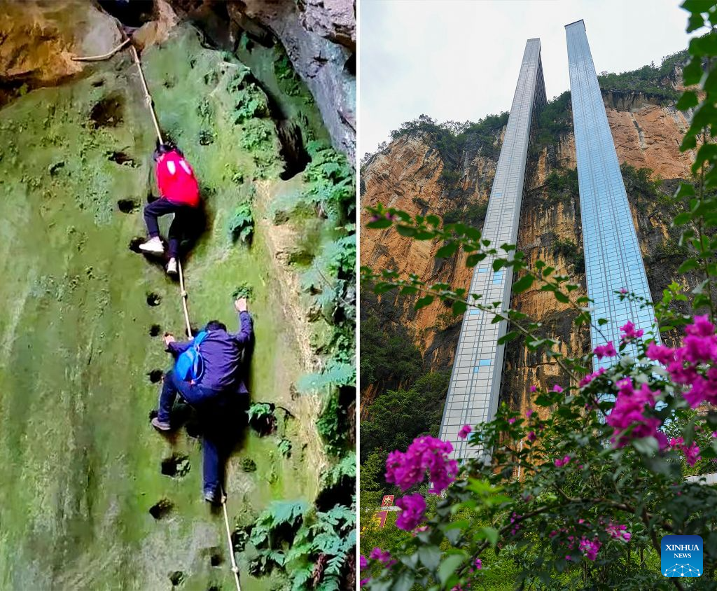 Cliff elevator, cable car system benefit commuting students in SW China's Yunnan