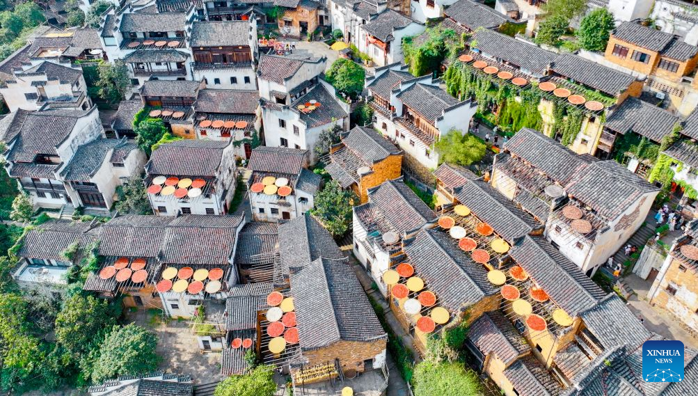 Villagers dry agricultural products in Wuyuan County, China's Jiangxi