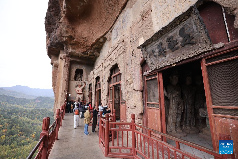 Autumn scenery of Maiji Mountain Grottoes in China's Gansu