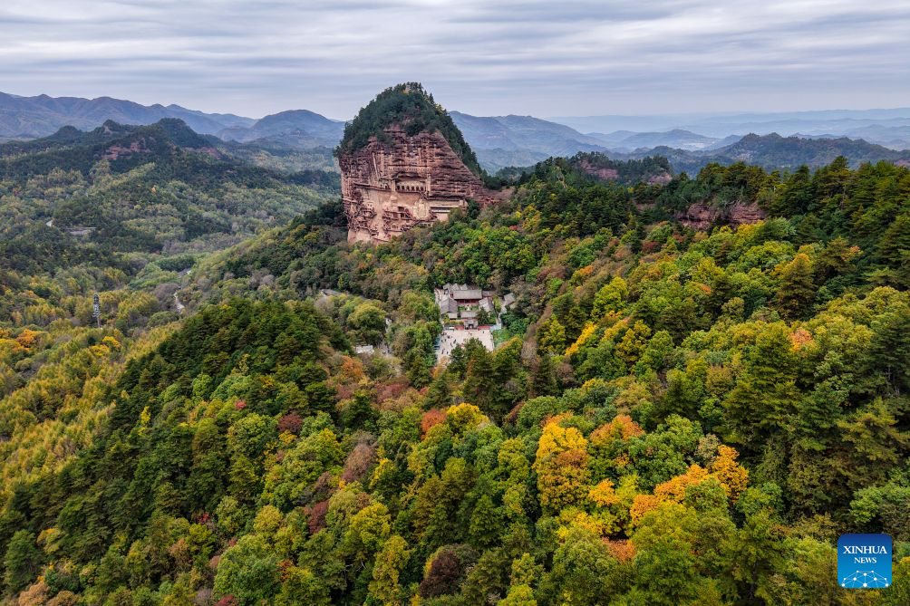 Autumn scenery of Maiji Mountain Grottoes in China's Gansu