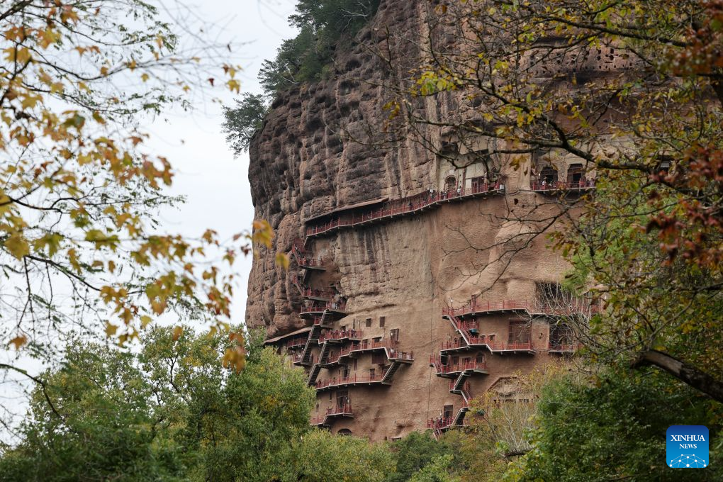 Autumn scenery of Maiji Mountain Grottoes in China's Gansu