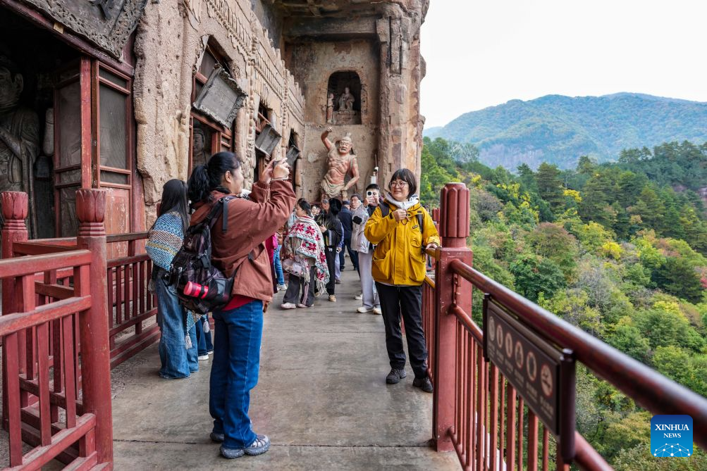 Autumn scenery of Maiji Mountain Grottoes in China's Gansu