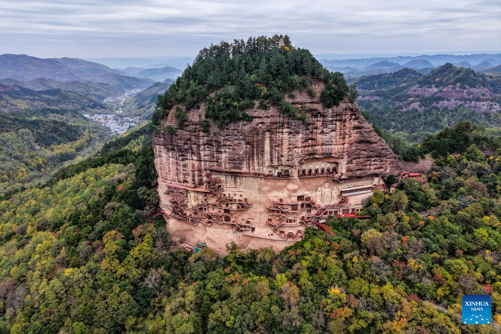 Autumn scenery of Maiji Mountain Grottoes in China's Gansu