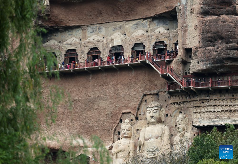 Autumn scenery of Maiji Mountain Grottoes in China's Gansu