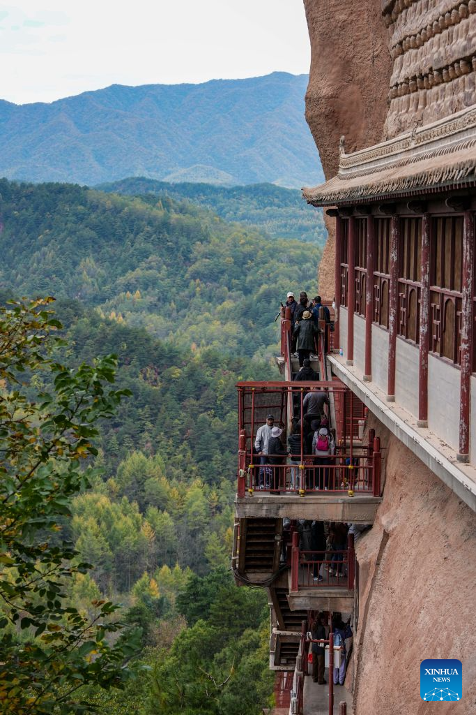 Autumn scenery of Maiji Mountain Grottoes in China's Gansu
