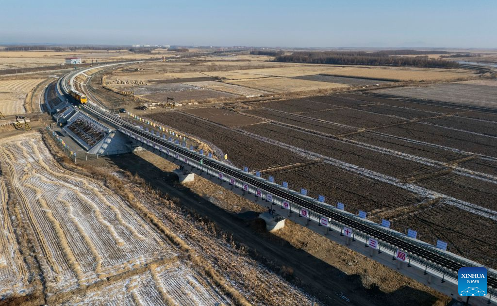 Tongjiang grand bridge completes track laying in China's Heilongjiang
